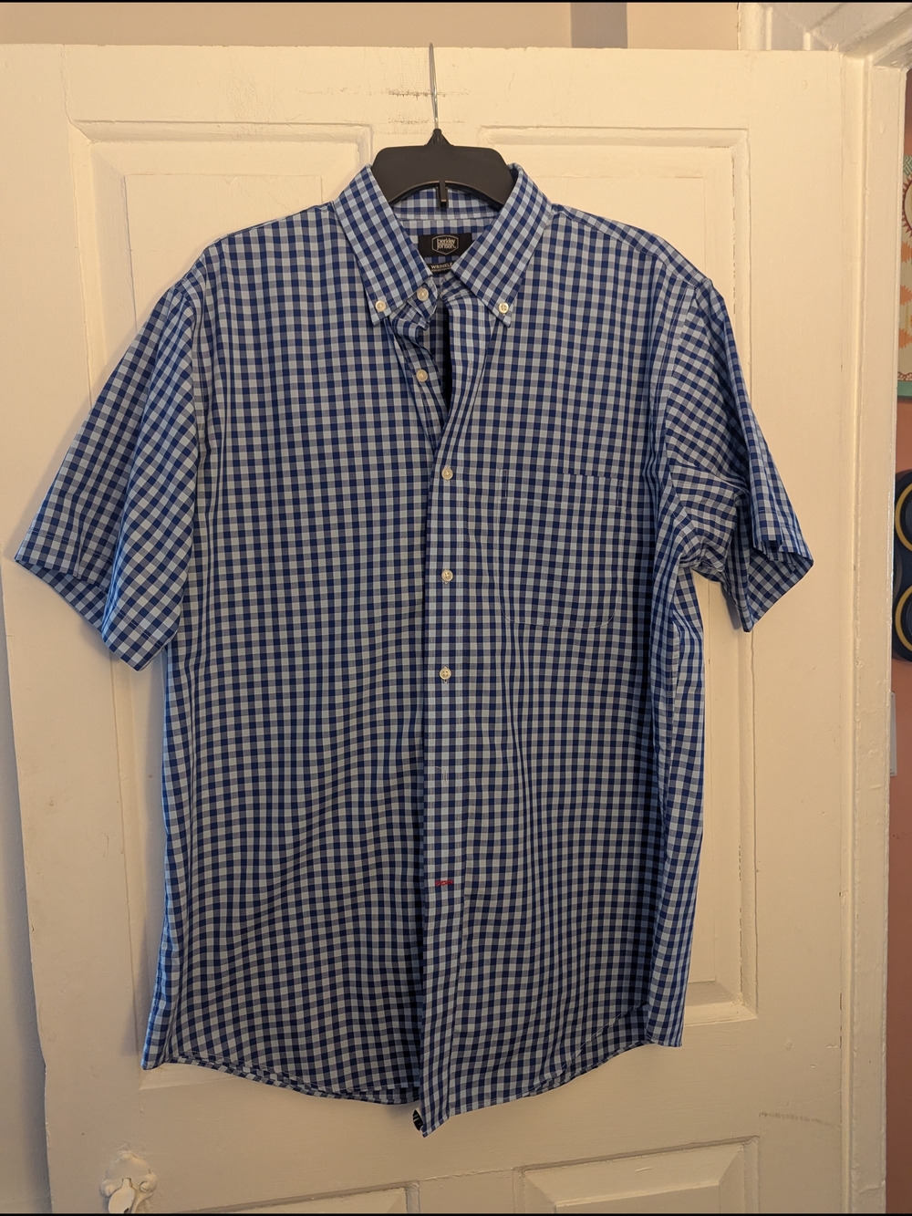 Men's Blue Gingham Short-Sleeve Button-Down Shirt